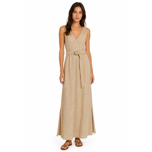 Nanushka Dresses & Skirts - Nanushka‎ Lily Sand Pleat Voile Belted Sleeveless Maxi Dress Beige Medium NWT
